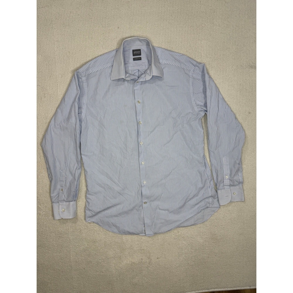 Armani Collezioni Womens Blue White Striped‎ Button Down Shirt Classic Fit